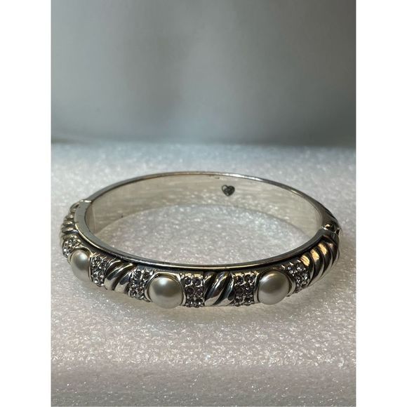 Brighton Textured Faux Mabe Pearl Tension Bangle - Picture 1 of 10